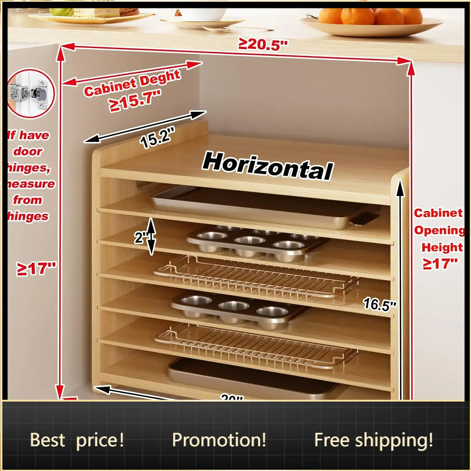 Kitchen Baking Sheet Organizer - Divisori in legno a 7 livelli