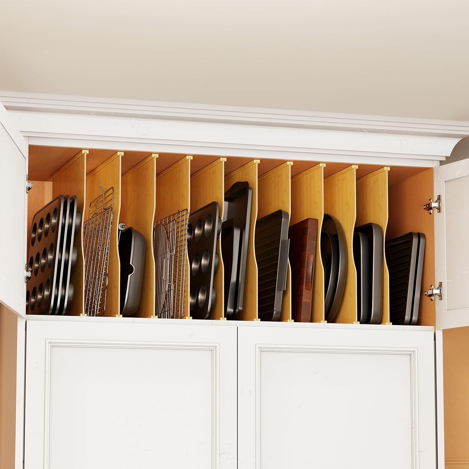 Kitchen Baking Sheet Organizer - Confezione da 10 Divisori in Bambù